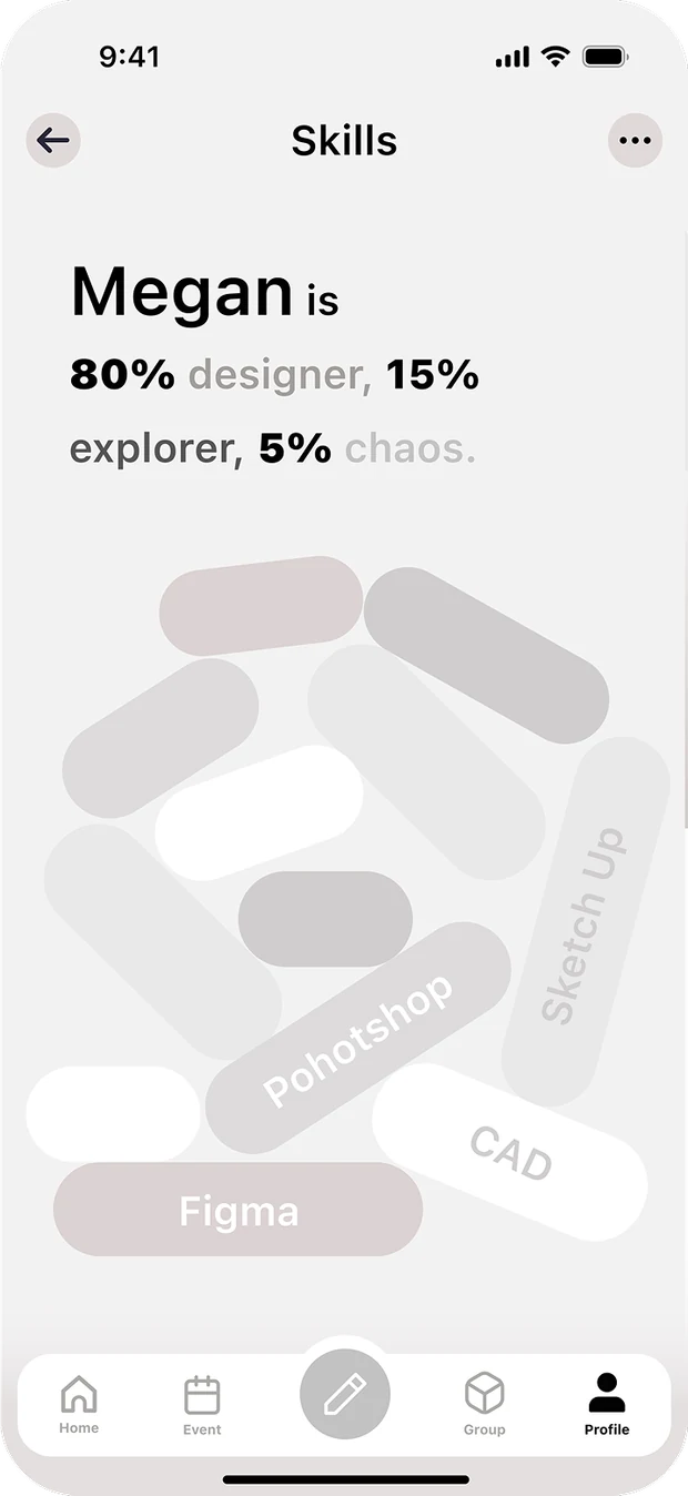 Low-fidelity wireframe of the skills view