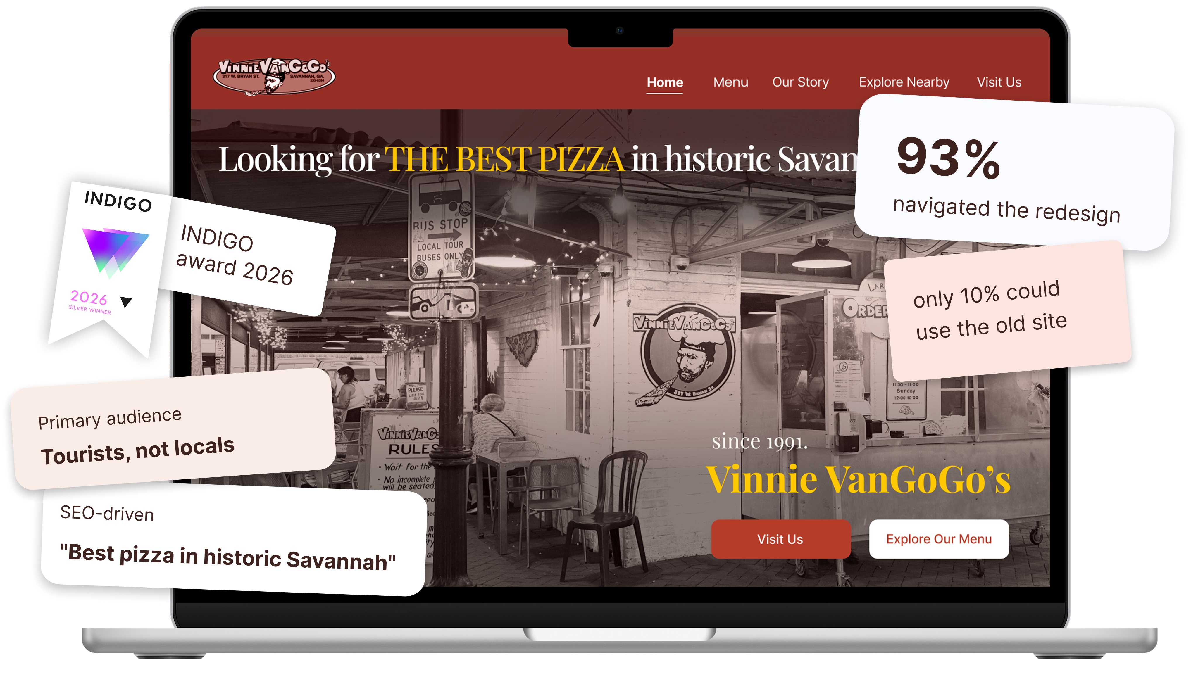 The redesigned Vinnie VanGoGo's homepage