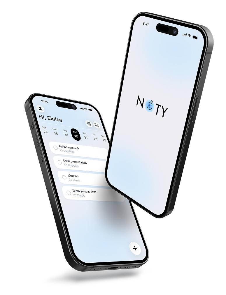 Noty on a phone: today's tasks and the splash screen