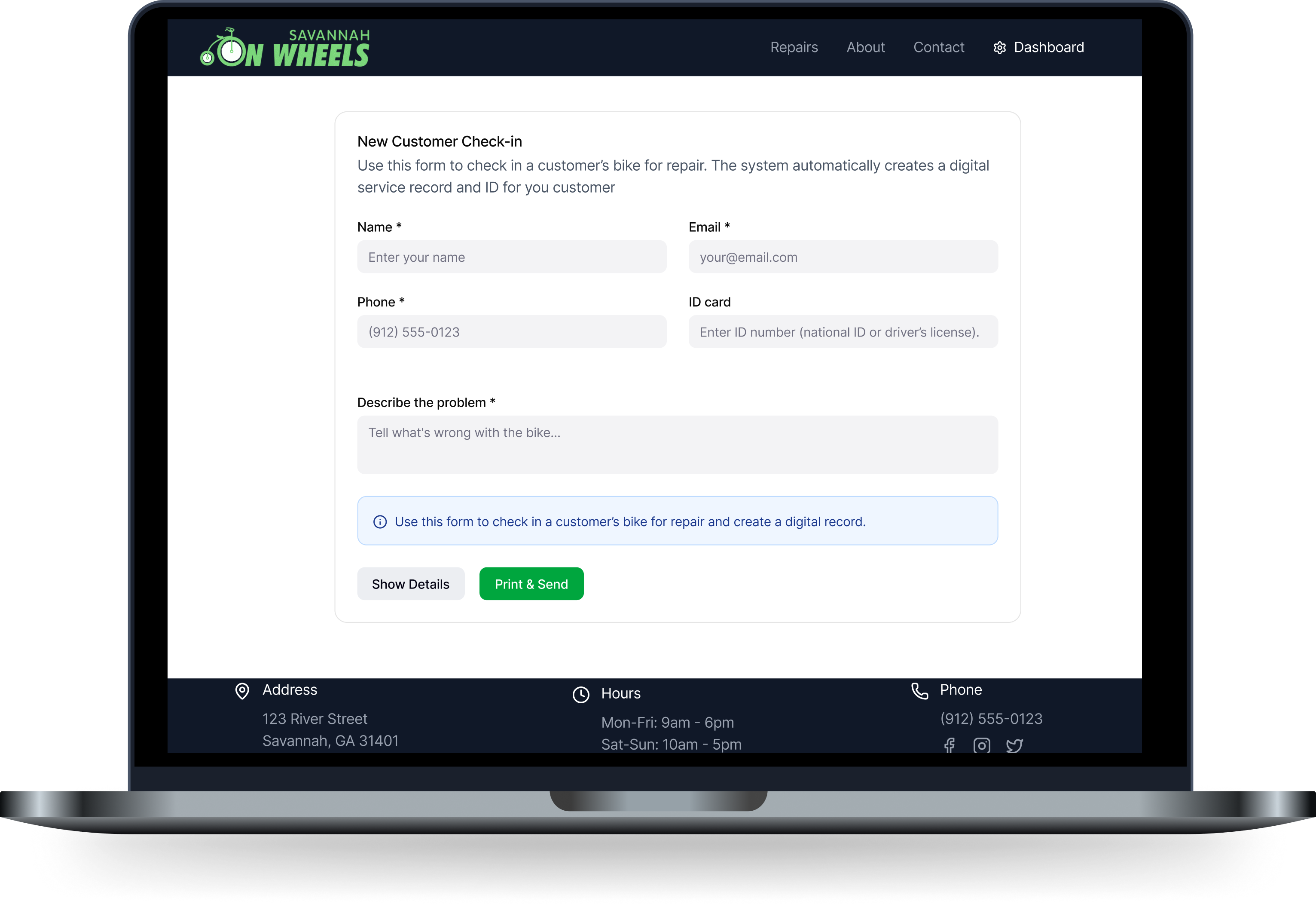 The customer's view on a phone: repair progress, a newly found issue, and buttons to confirm or decline the extra work.